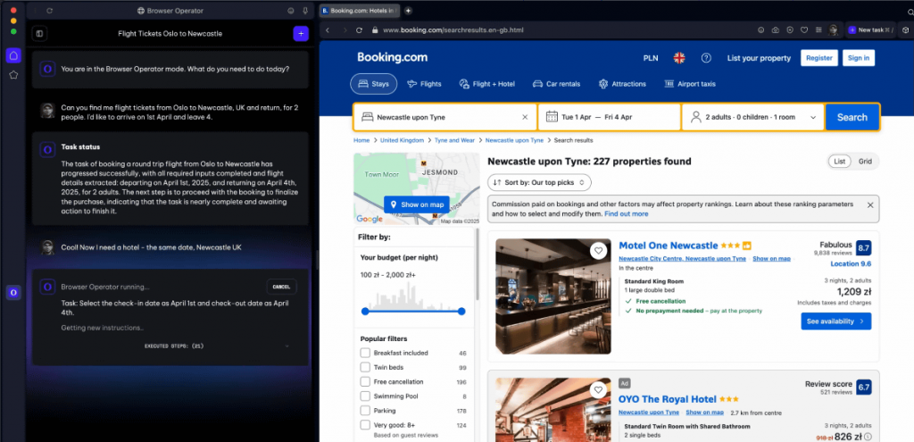 Reservando un hotel con IA, el navegador opera operator browser reservando un hotel con inteligencia artificial integrada