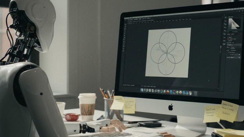 IA creando una marca. Robot trabajando en un pc. Branding Inteligencia Artificial IA