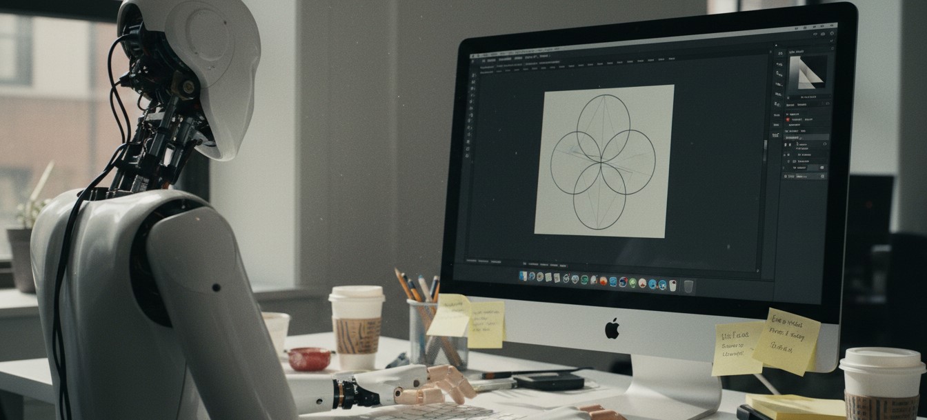 IA creando una marca. Robot trabajando en un pc. Branding Inteligencia Artificial IA